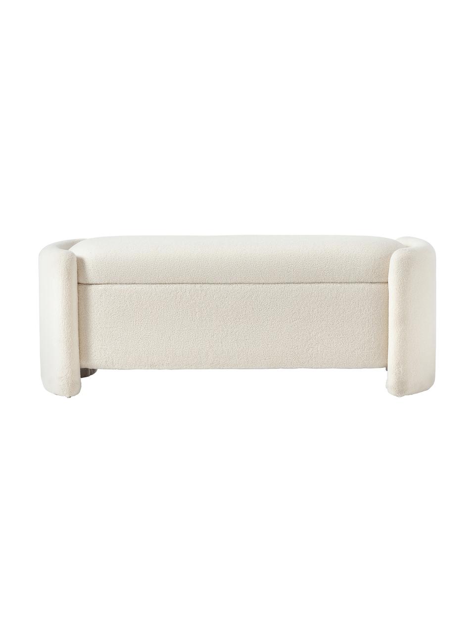 Banco de borreguillo Benji, con espacio de almacenamiento, Tapizado: tejido bouclé (100% polié, Estructura: madera de pino maciza., Tejido blanco crema, An 140 x Al 50 cm