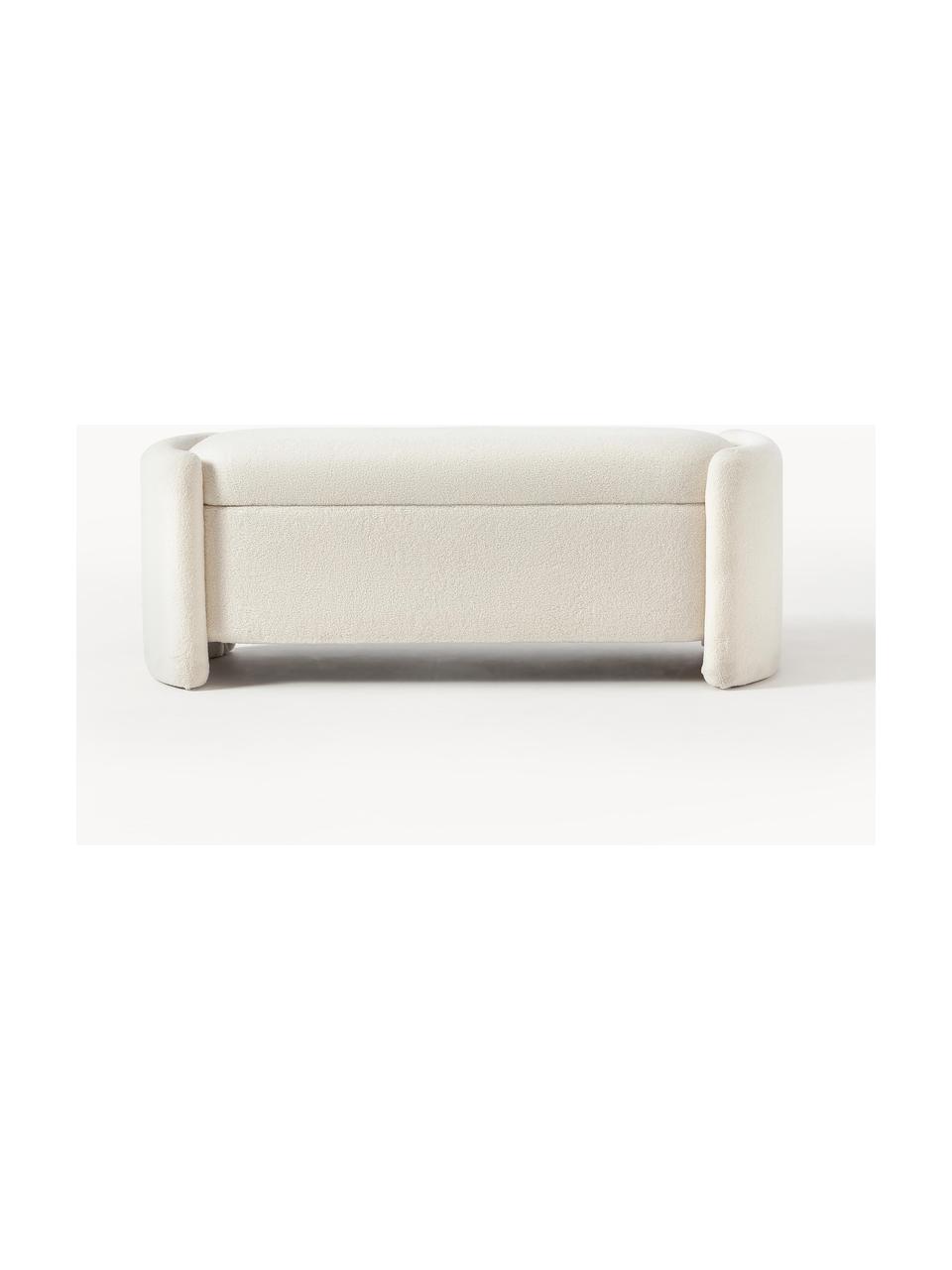 Banc bouclette avec rangement Benji, Bouclette blanc crème, larg. 140 x haut. 50 cm