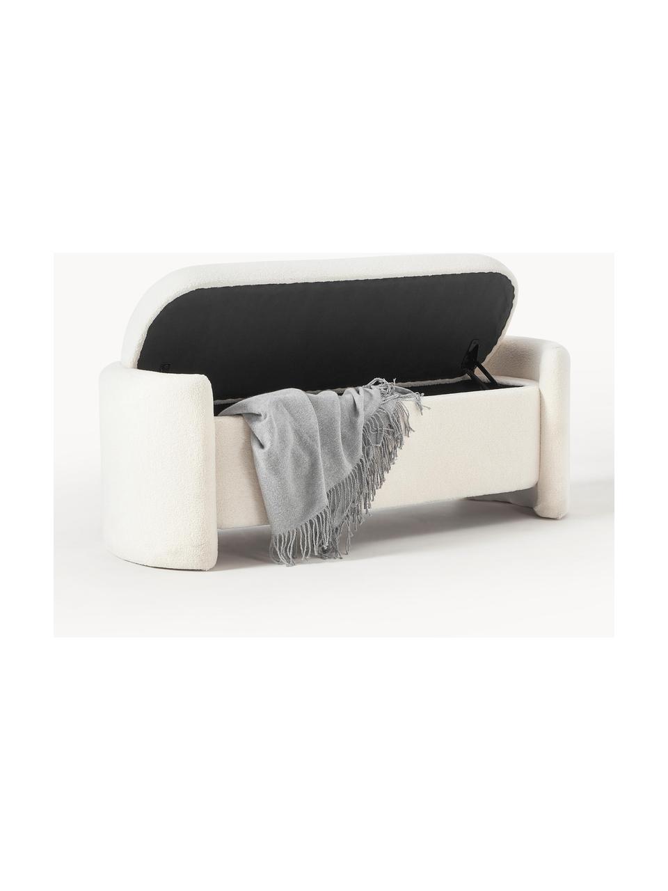 Plyšová lavice s úložným prostorem Benji, Krémově bílá, Š 140 cm, V 50 cm