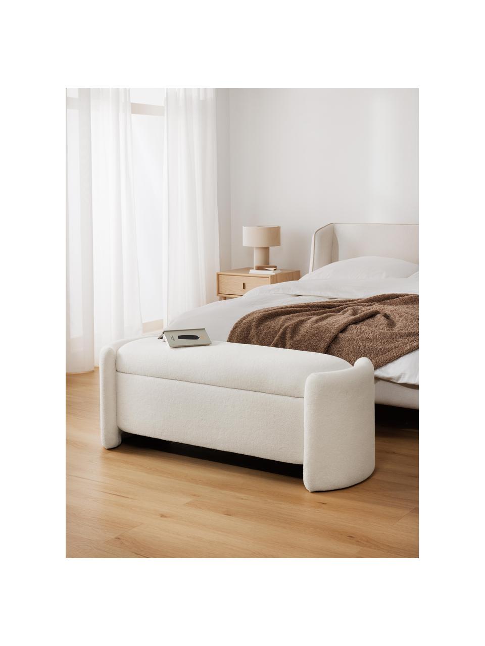 Banc bouclette avec rangement Benji, Bouclette blanc crème, larg. 140 x prof. 48 cm