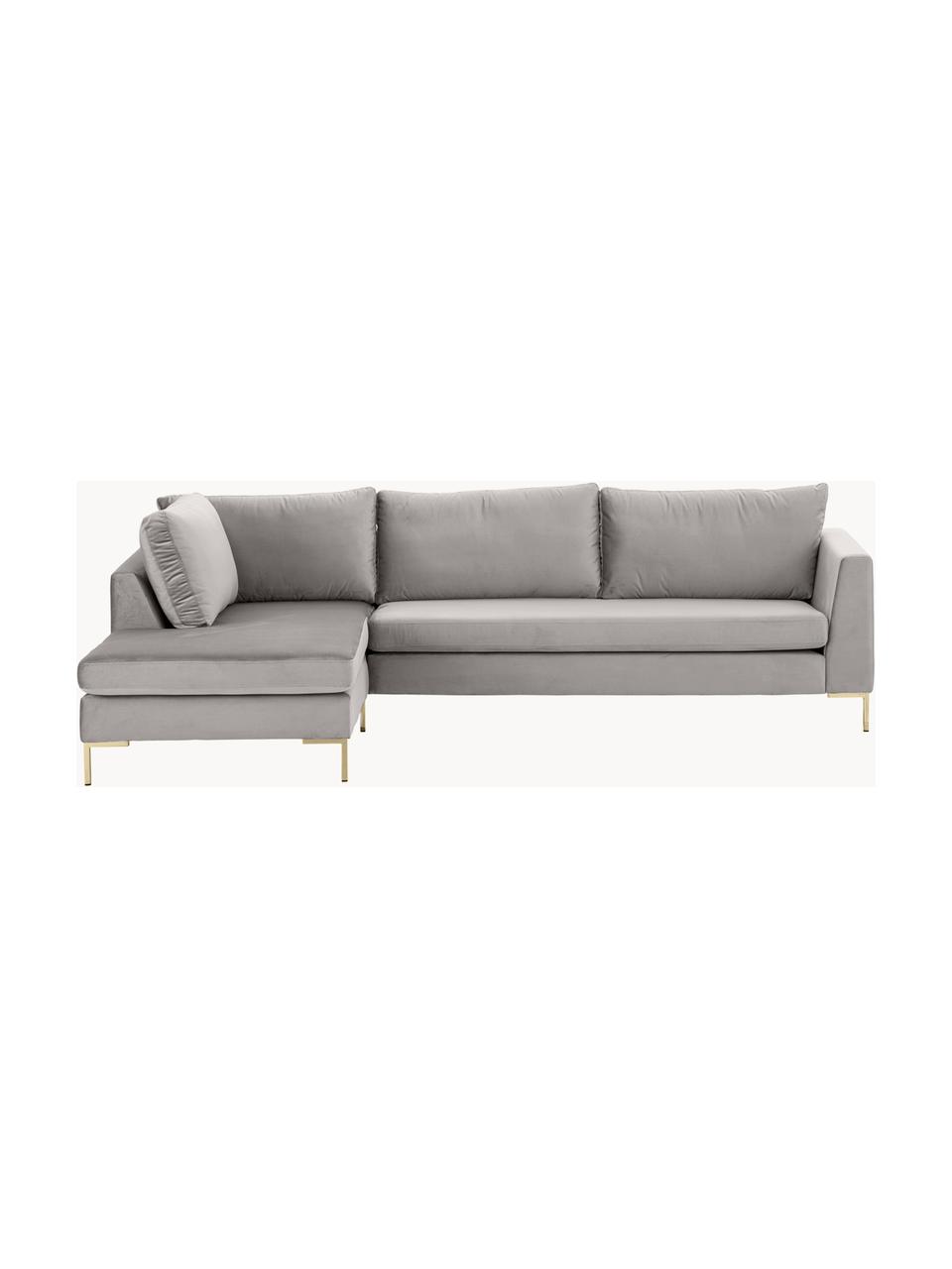 Canapé d'angle en velours Luna, Velours gris, larg. 280 x prof. 184 cm, méridienne à gauche