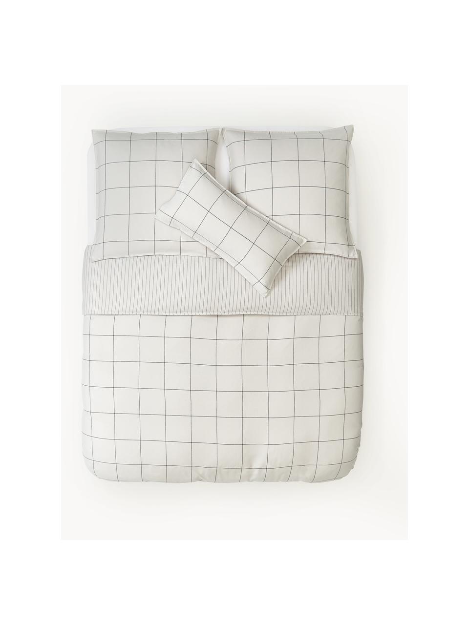 Karierter Flanell-Bettdeckenbezug Noelle aus Baumwolle, Webart: Flanell, Off-White, Grau, B 200 x L 200 cm