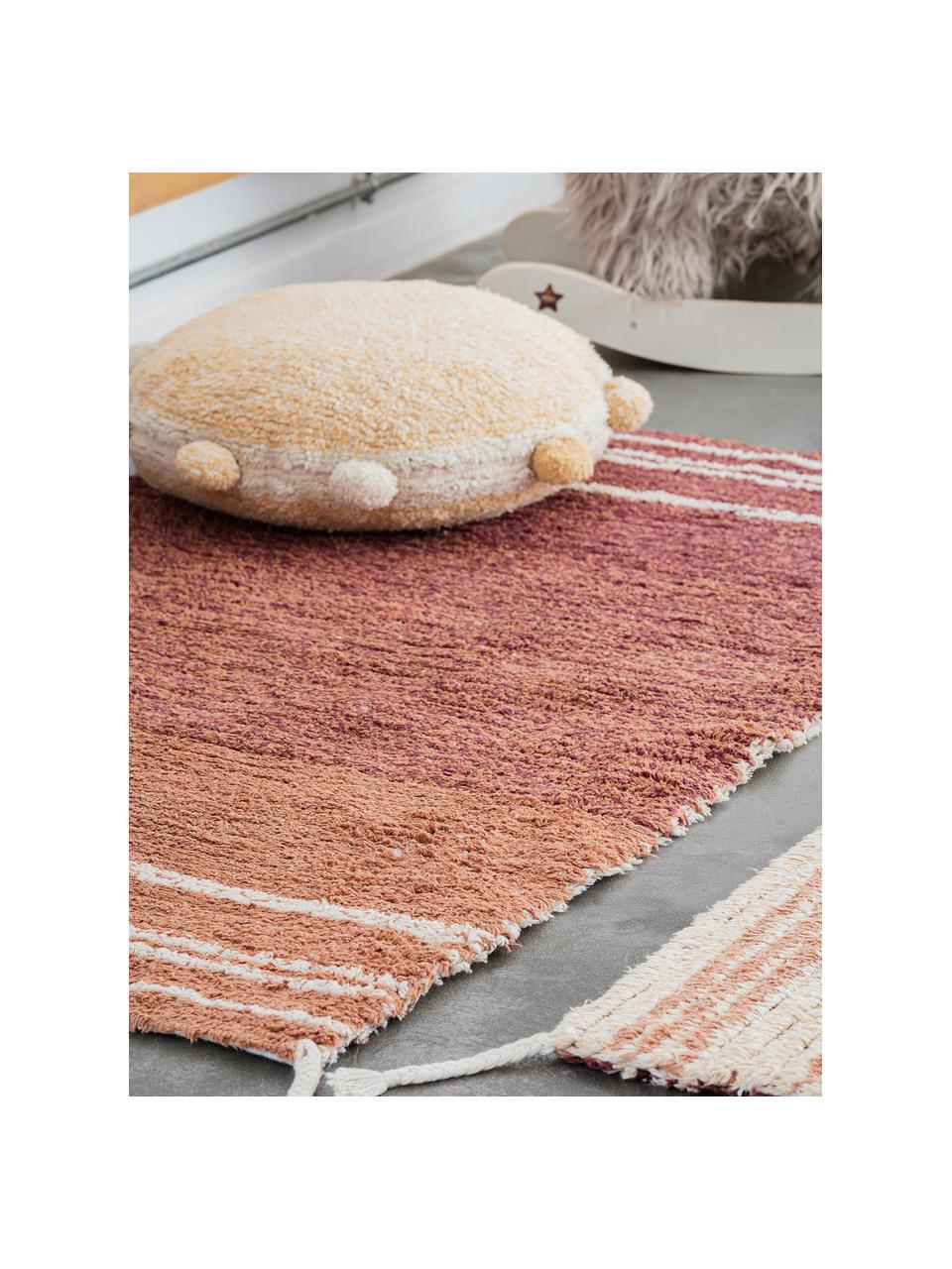 Cuscino da pavimento per bambini fatto a mano Pompon, Custodia: 97% cotone, 3% fibra sint, Ocra, Ø 48 x Alt. 10 cm