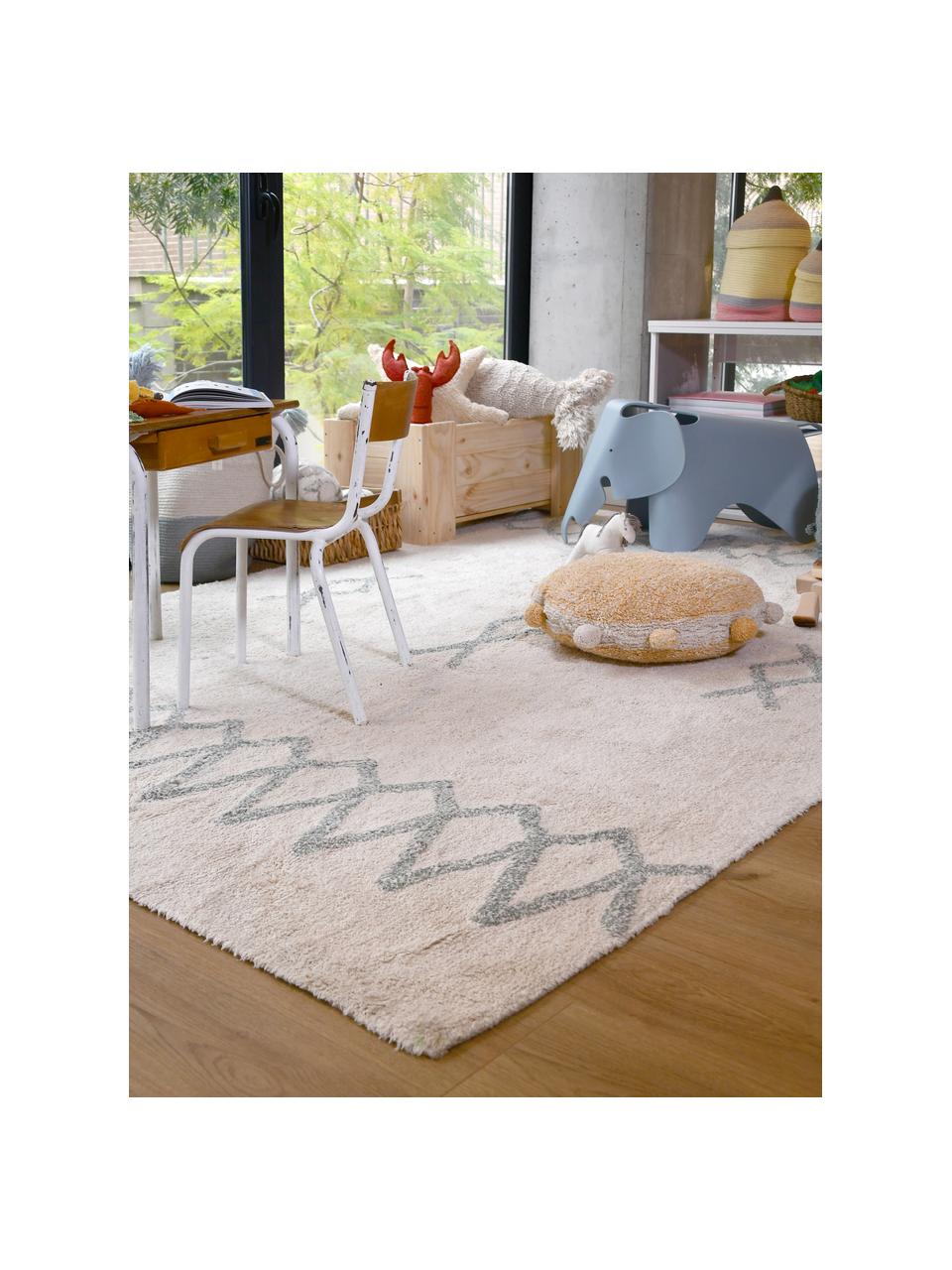 Cuscino da pavimento per bambini fatto a mano Pompon, Custodia: 97% cotone, 3% fibra sint, Ocra, Ø 48 x Alt. 10 cm