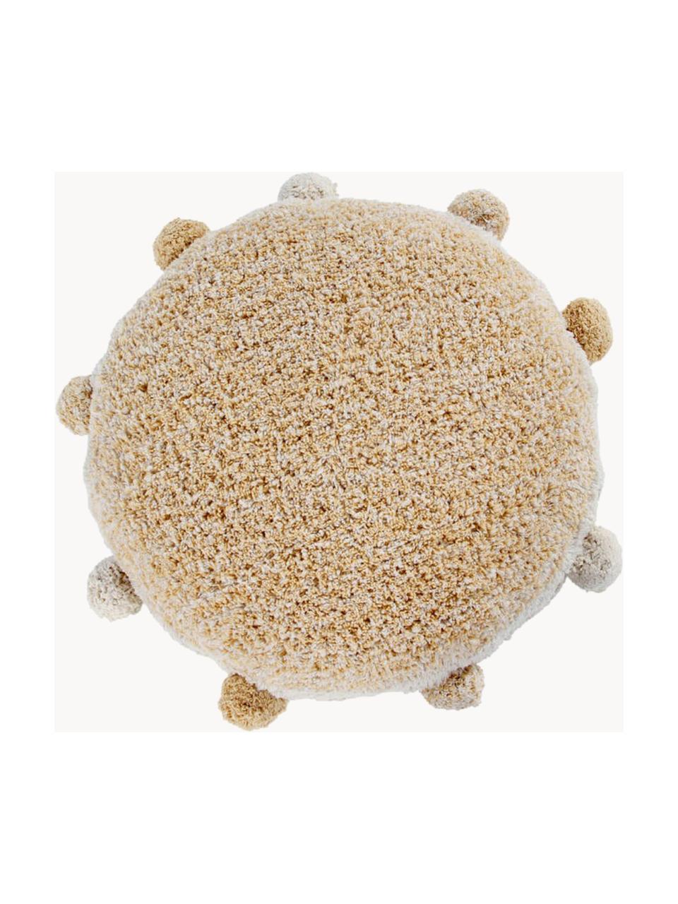 Handgefertigtes Kinder-Bodenkissen Pompom, Hülle: 97 % Baumwolle, 3 % Kunst, Ocker, Off White, Ø 48 x H 10 cm