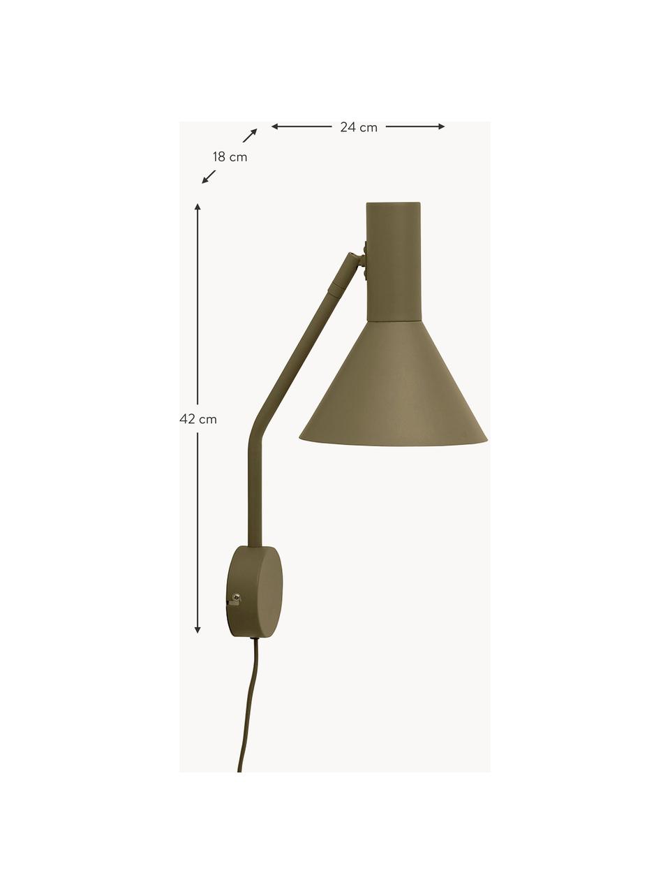 Applique di design orientabile Lyss, Lampada: metallo rivestito, Verde oliva, Prof. 18 x Alt. 42 cm