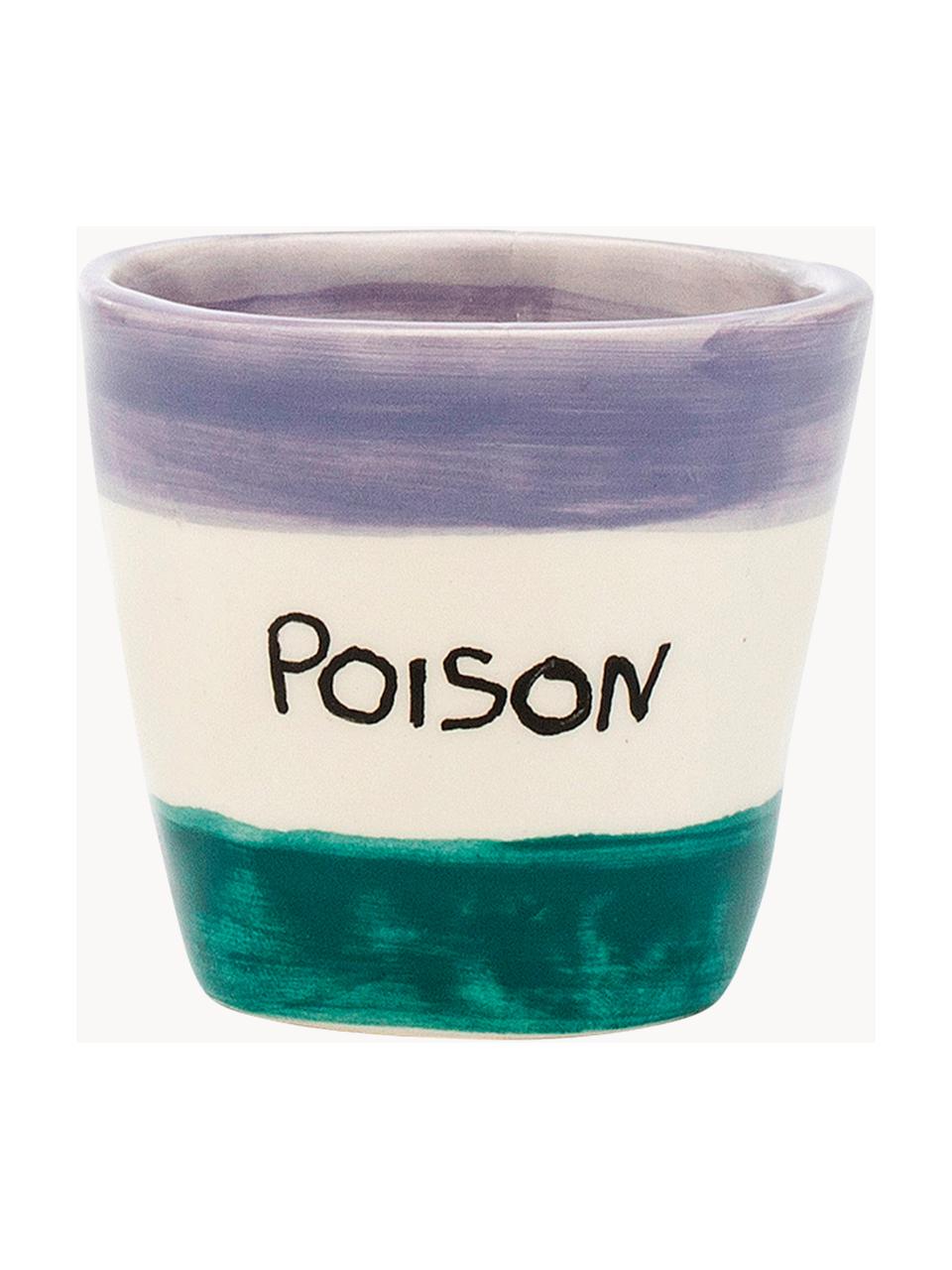 Handbemalte Espressobecher Poison, 6 Stück, Keramik, Lavendel, Off White, Schwarz, Petrol, Ø 7 x H 6 cm, 80 ml