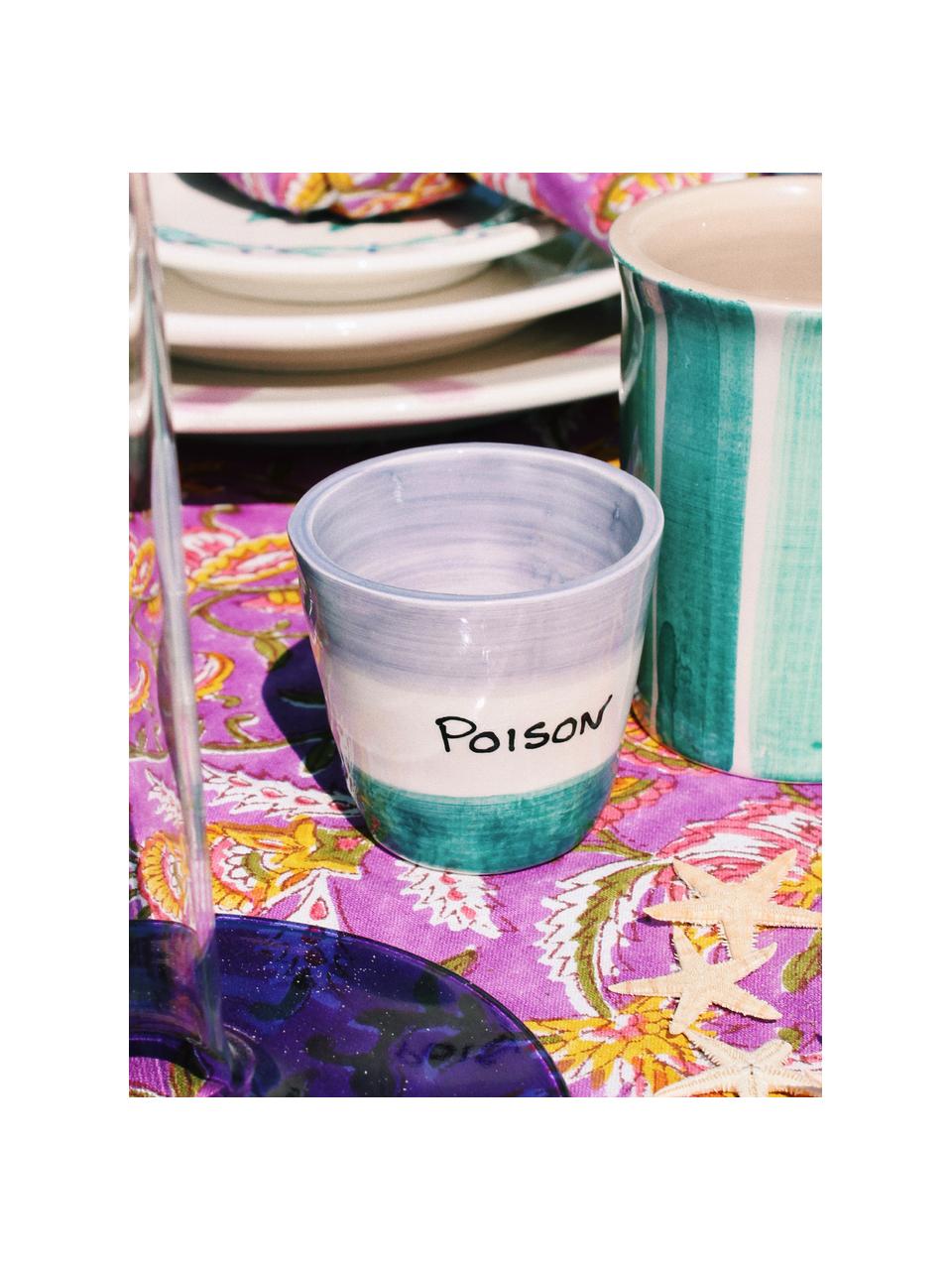 Tazas espresso artesanales Poison, 6 uds., Cerámica, Lavanda, Off White, negro, azul petróleo, Ø 7 x Al 6 cm, 80 ml