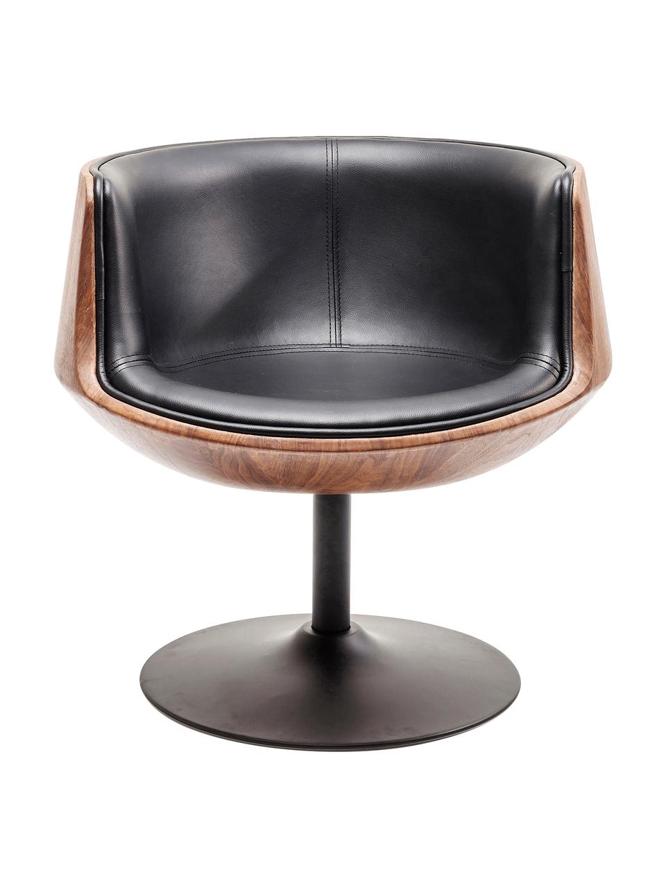 Krzesło obrotowe w stylu retro Club, Tapicerka: sztuczna skóra (100% tkan, Noga: stal powlekana, Czarna sztuczna skóra, S 62 x G 61 cm
