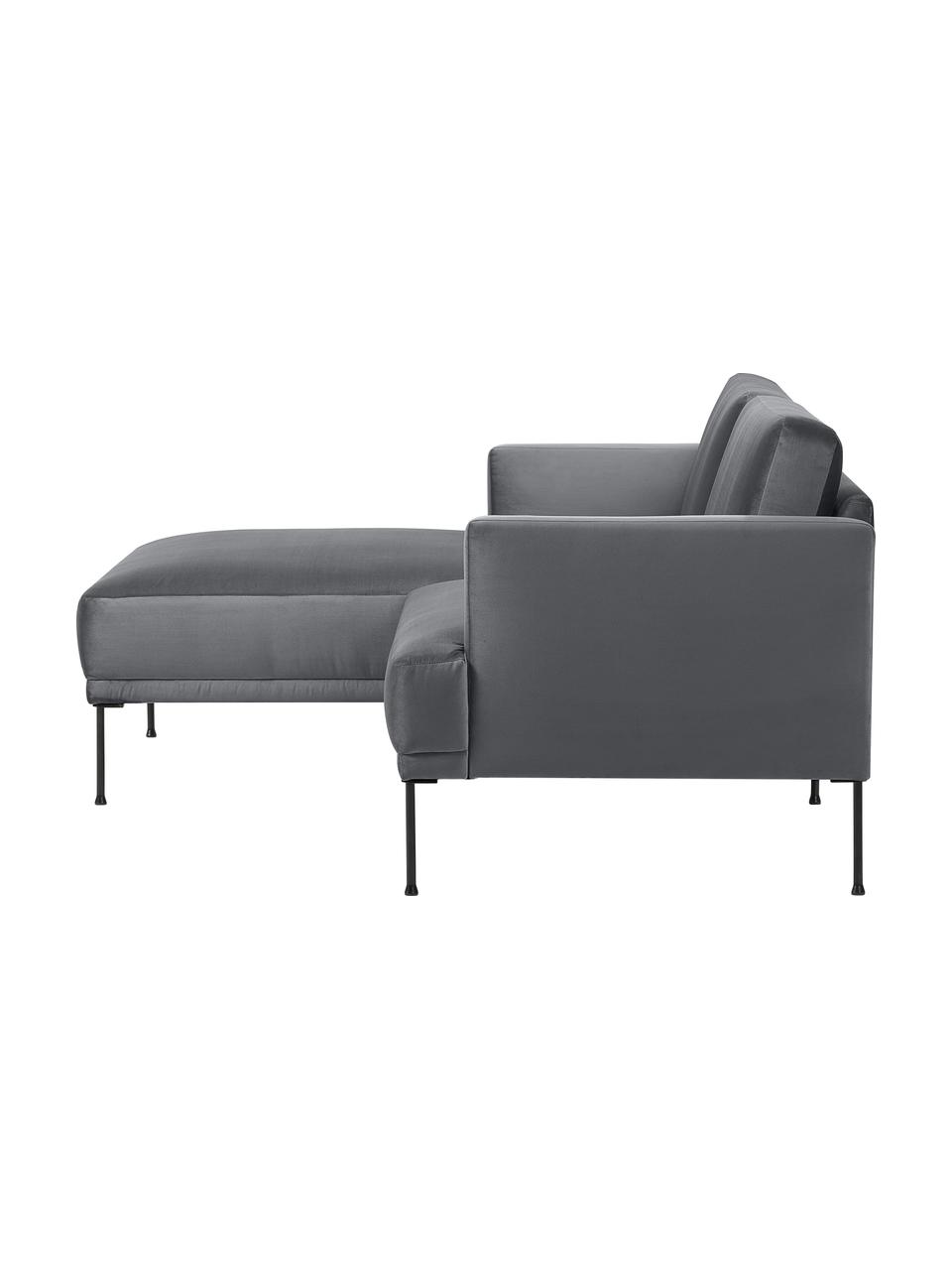 Sofá rinconera pequeño Fluente, Tapizado: terciopelo (100% poliéste, Estructura: madera de pino maciza con, Patas: metal con pintura en polv, Terciopelo gris oscuro, An 198 x F 152 cm, chaise longue izquierda