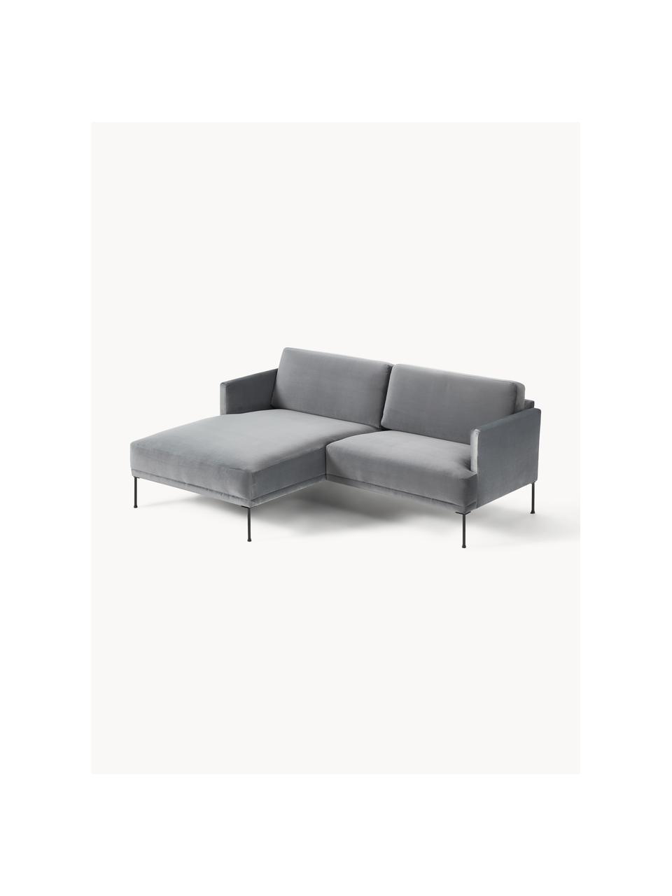 Kleines Samt-Ecksofa Fluente, Bezug: Samt (100 % Polyester) De, Gestell: Massives Kiefernholz, Bir, Samt Dunkelgrau, B 198 x T 152 cm, Eckteil links