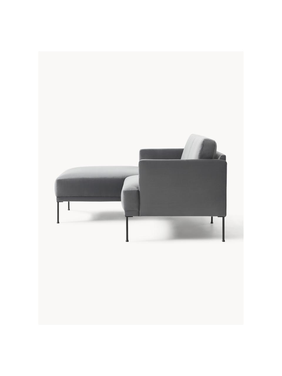 Kleines Samt-Ecksofa Fluente, Bezug: Samt (100 % Polyester) De, Gestell: Massives Kiefernholz, Bir, Samt Dunkelgrau, B 198 x T 152 cm, Eckteil rechts