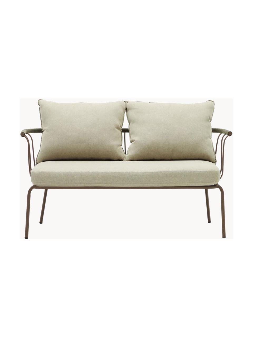 Garten-Loungesofa (2-Sitzer) Jay, Bezug: 100 % Polyester, Gestell: Metall, pulverbeschichtet, Armlehnen: Seil, Webstoff Hellbeige, Greige, B 135 x T 70 cm