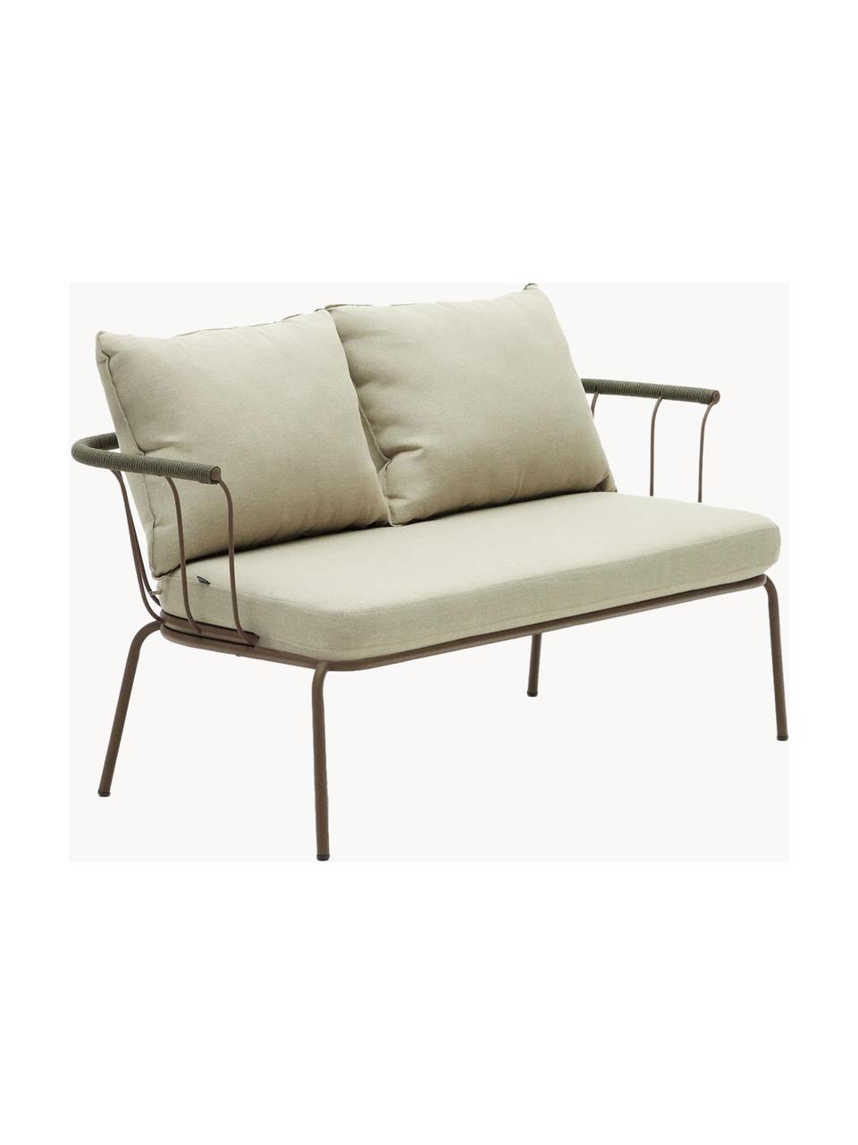 Garten-Loungesofa (2-Sitzer) Jay, Bezug: 100 % Polyester, Gestell: Metall, pulverbeschichtet, Armlehnen: Seil, Webstoff Hellbeige, Greige, B 135 x T 70 cm