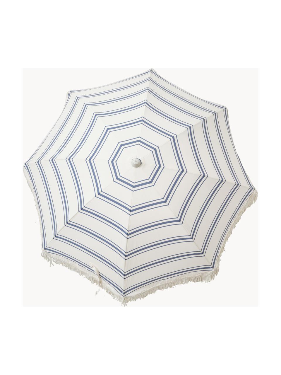Parasol The Resort, Ø 155 cm, Stang: hout, Gebroken wit, donkerblauw, Ø 155 x H 215 cm