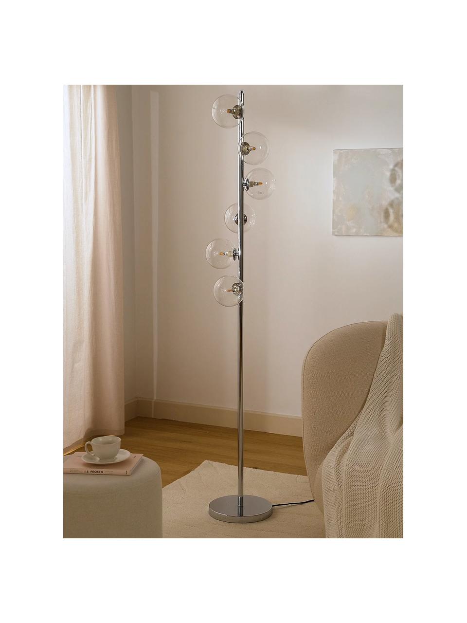 Vloerlamp Scala in zilverkleur, Lampenkap: glas, Lampvoet: verchroomd staal, Zilverkleurig, Ø 28 x H 160 cm