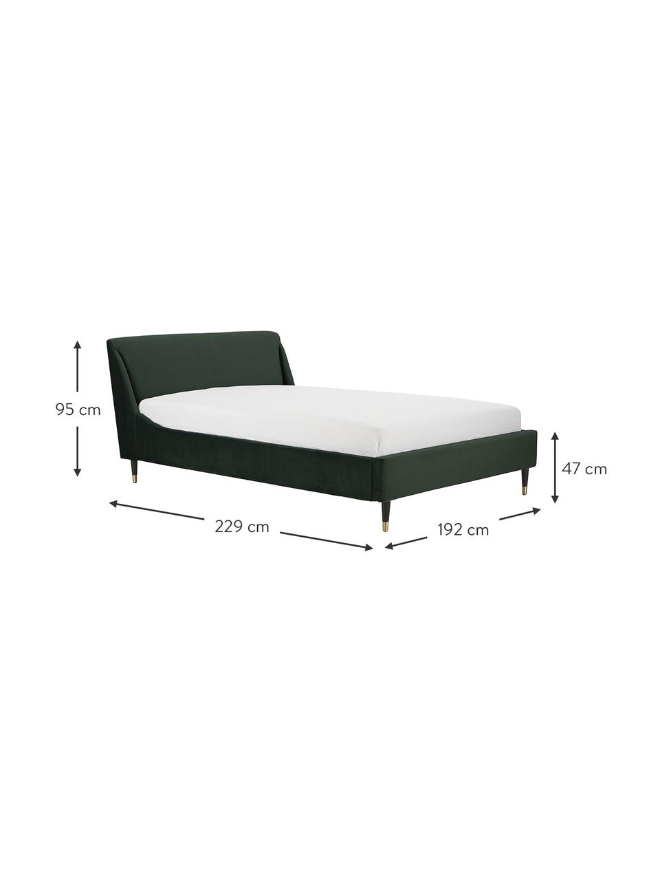 Letto imbottito in velluto verde scuro Nova, Rivestimento: 370 g/m² di velluto di po, Piedini: legno di albero della gom, Velluto verde scuro, 180 x 200 cm