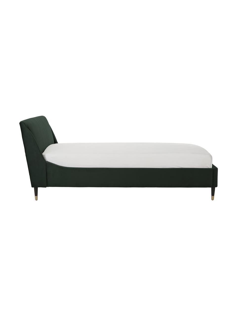 Letto imbottito in velluto verde scuro Nova, Rivestimento: 370 g/m² di velluto di po, Piedini: legno di albero della gom, Velluto verde scuro, 180 x 200 cm