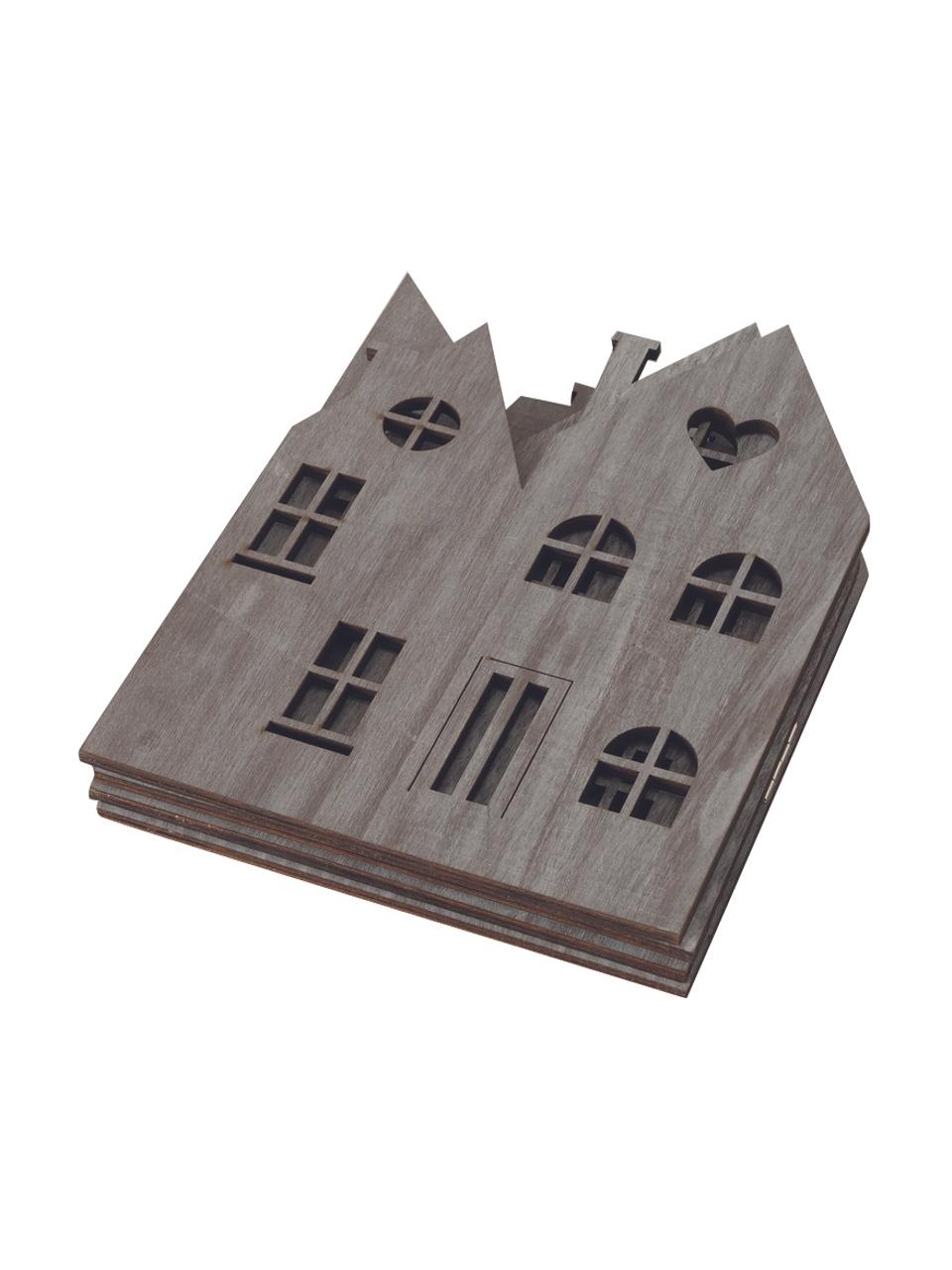 Set de figuras decorativaa Town, 2 uds., Madera, Gris, blanco, An 60 x Al 20 cm