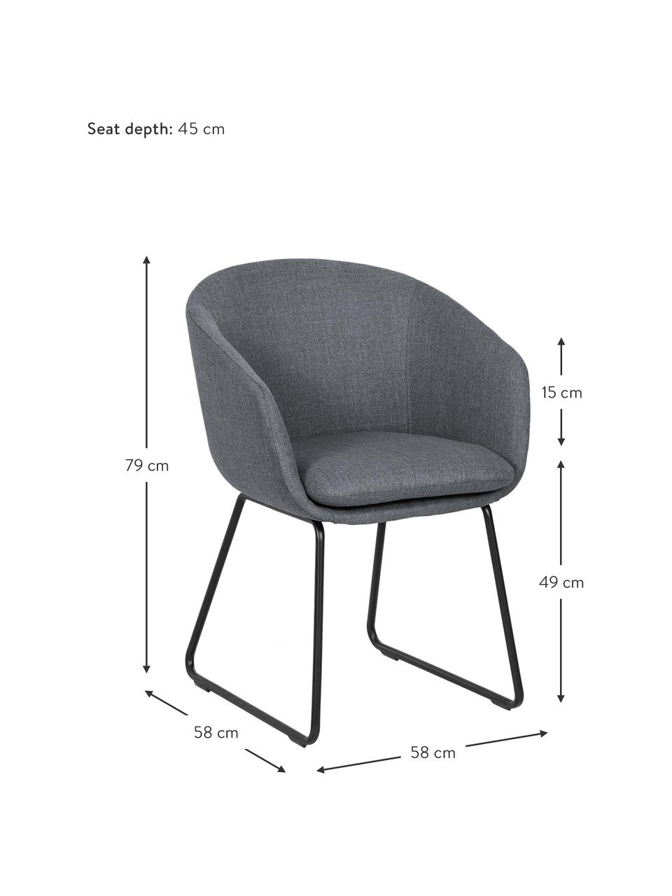 Silla con reposabrazos Juri, Tapizado: poliéster Alta resistenci, Patas: metal con pintura en polv, Tejido gris oscuro, An 55 x F 57 cm