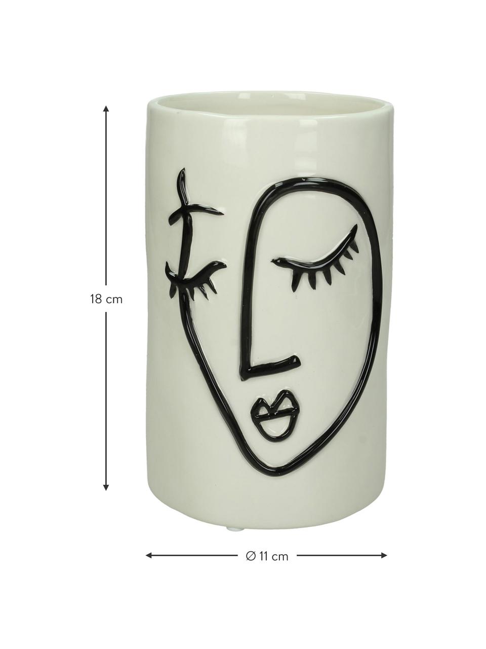 Portavaso di design in gres Face, Gres, Bianco latteo, nero, Ø 11 x Alt. 18 cm