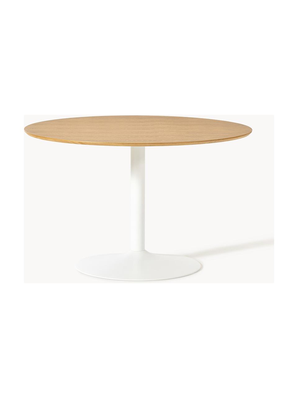 Okrągły stół do jadalni Menorca, Ø 100 cm, Blat: fornir z drewna jesionowe, Noga: metal malowany proszkowo, Drewno jesionowe, biały, Ø 100 cm