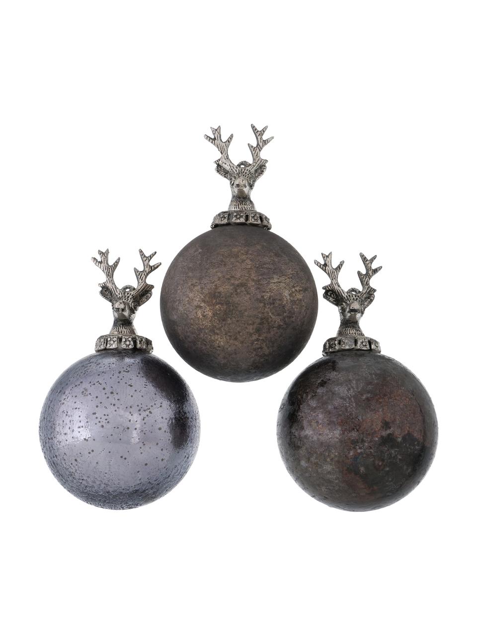 Kerstballen Buriasco, 3 stuks, Lila, bruin, zilverkleurig, Ø 10  x H 16 cm