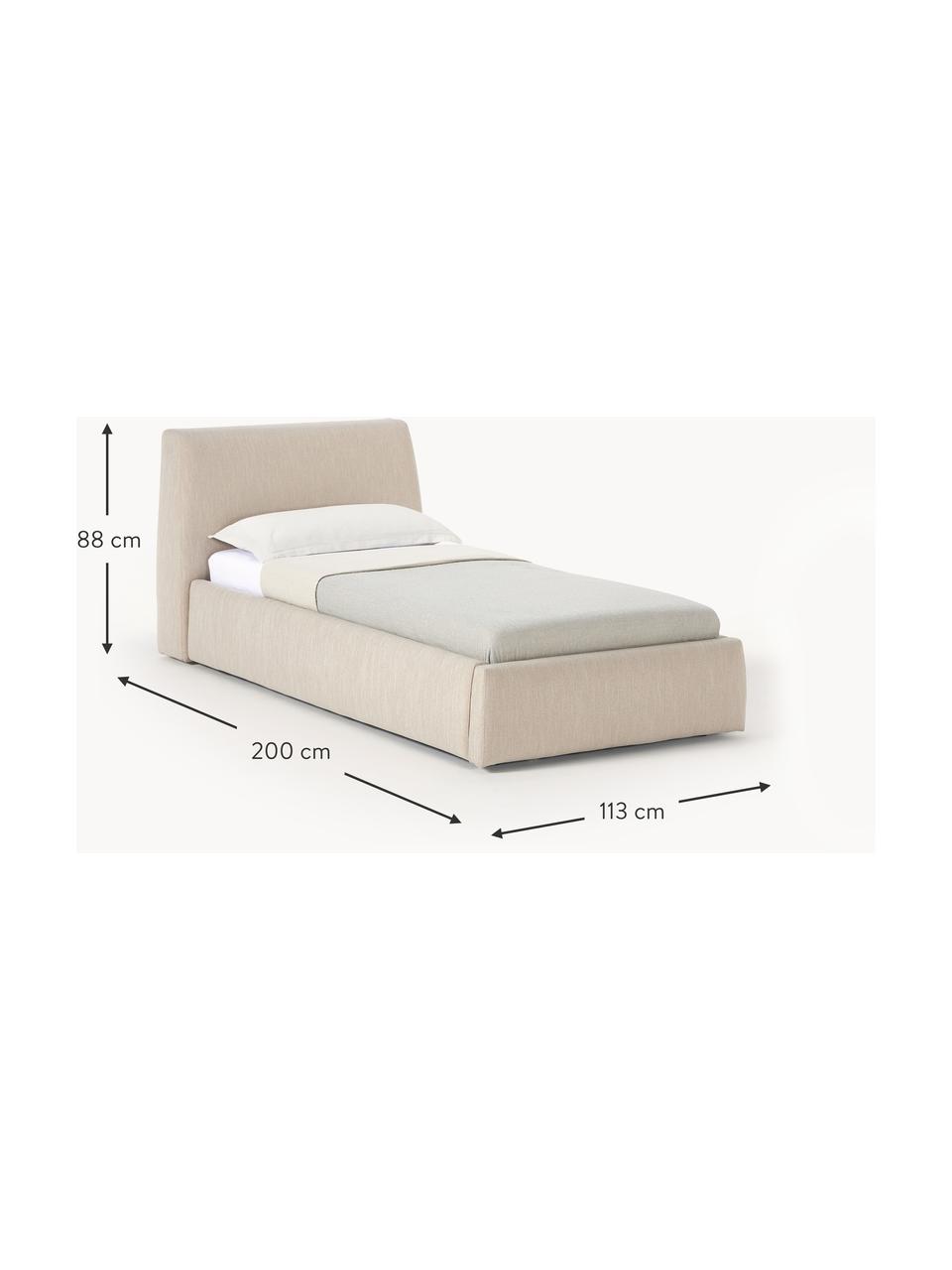 Cama individual Cloud, con espacio de almacenamiento, Tapizado: tejido finamente texturiz, Estructura: madera de pino y roble ma, Patas: madera pintada El materia, Tejido beige, An 90 x L 200 cm