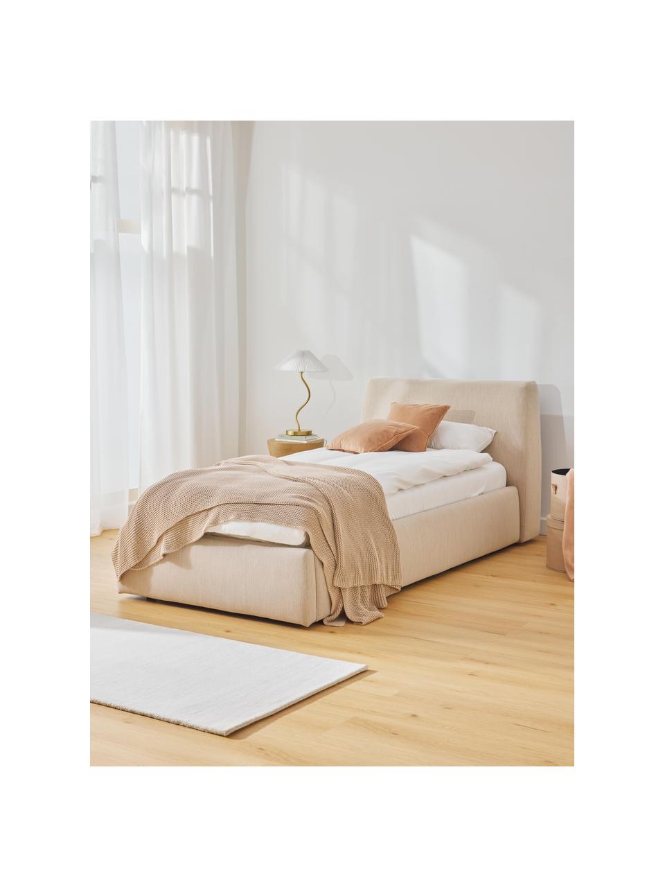 Letto singolo con contenitore Cloud, Rivestimento: tessuto finemente struttu, Piedini: legno laccato Il material, Tessuto beige, Larg. 90 x Lung. 200 cm