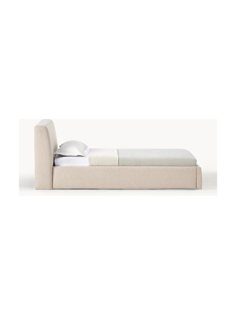 Einzelbett Cloud mit Stauraum, Bezug: Fein strukturierter Webst, Korpus: Massives Kiefernholz und , Webstoff Beige, B 90 x L 200 cm