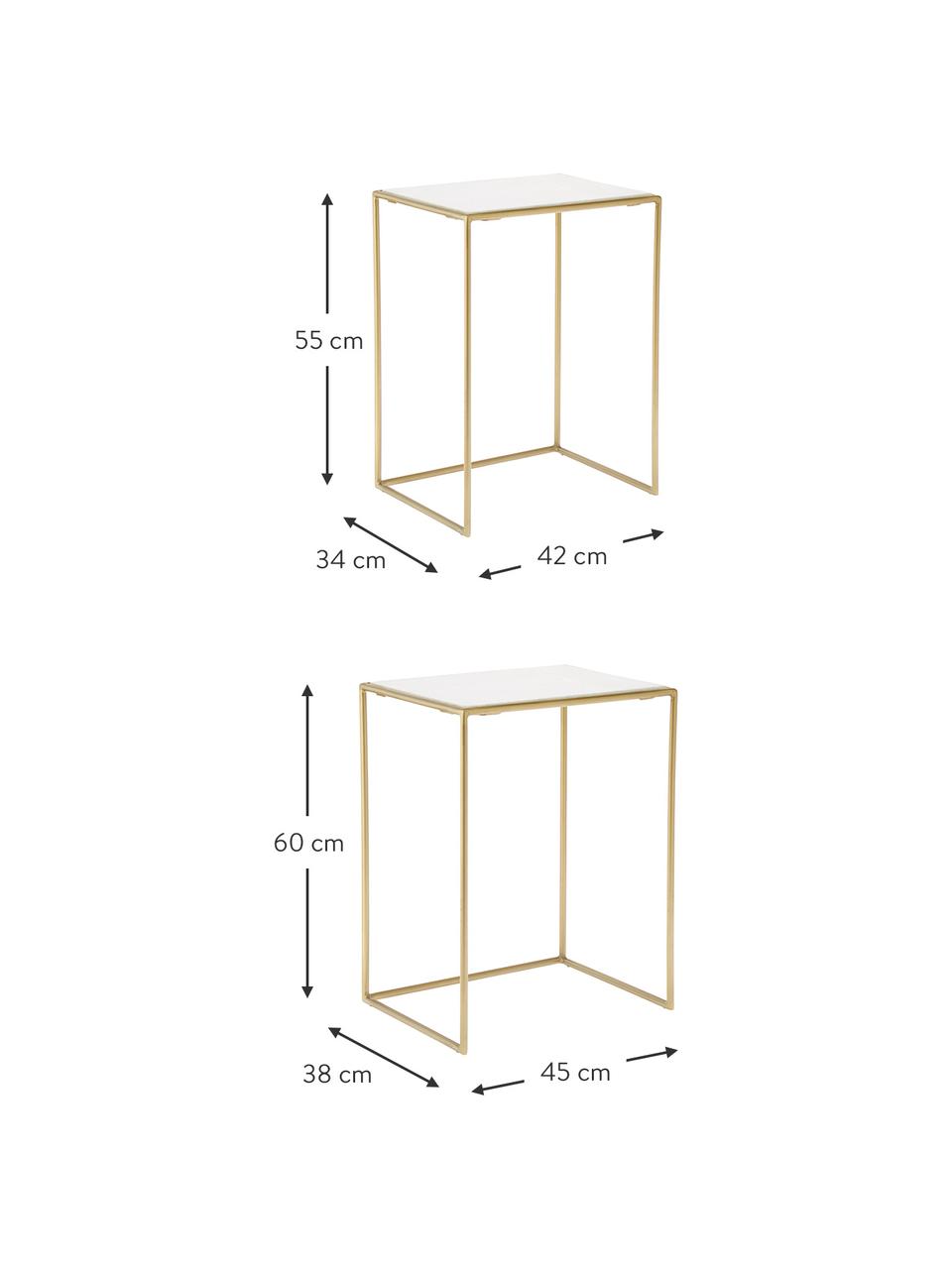 Marmeren bijzettafel 2-delig Zoe, Frame: gelakt metaal, Wit, Set met verschillende formaten