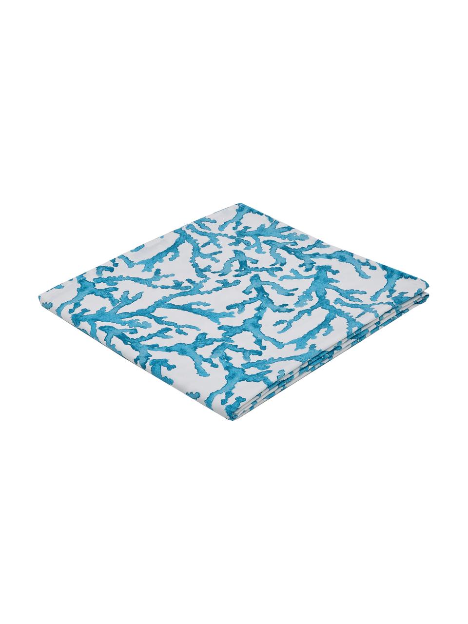 Baumwoll-Tischdecke Estran mit Korallenprint, Baumwolle, Blau, Weiss, Für 4 - 6 Personen (B 160 x L 160 cm)