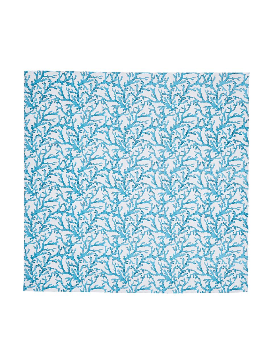 Katoenen tafelkleed Estran met koraalprint, Katoen, Blauw, wit, Voor 4 - 6 personen (B 160 x L 160 cm)