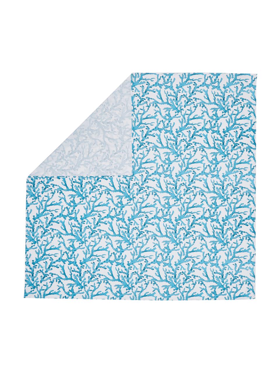 Tovaglia in cotone con stampa corallo Estran, Cotone, Blu, bianco, Per 4-6 persone (Larg.160 x Lung. 160 cm)