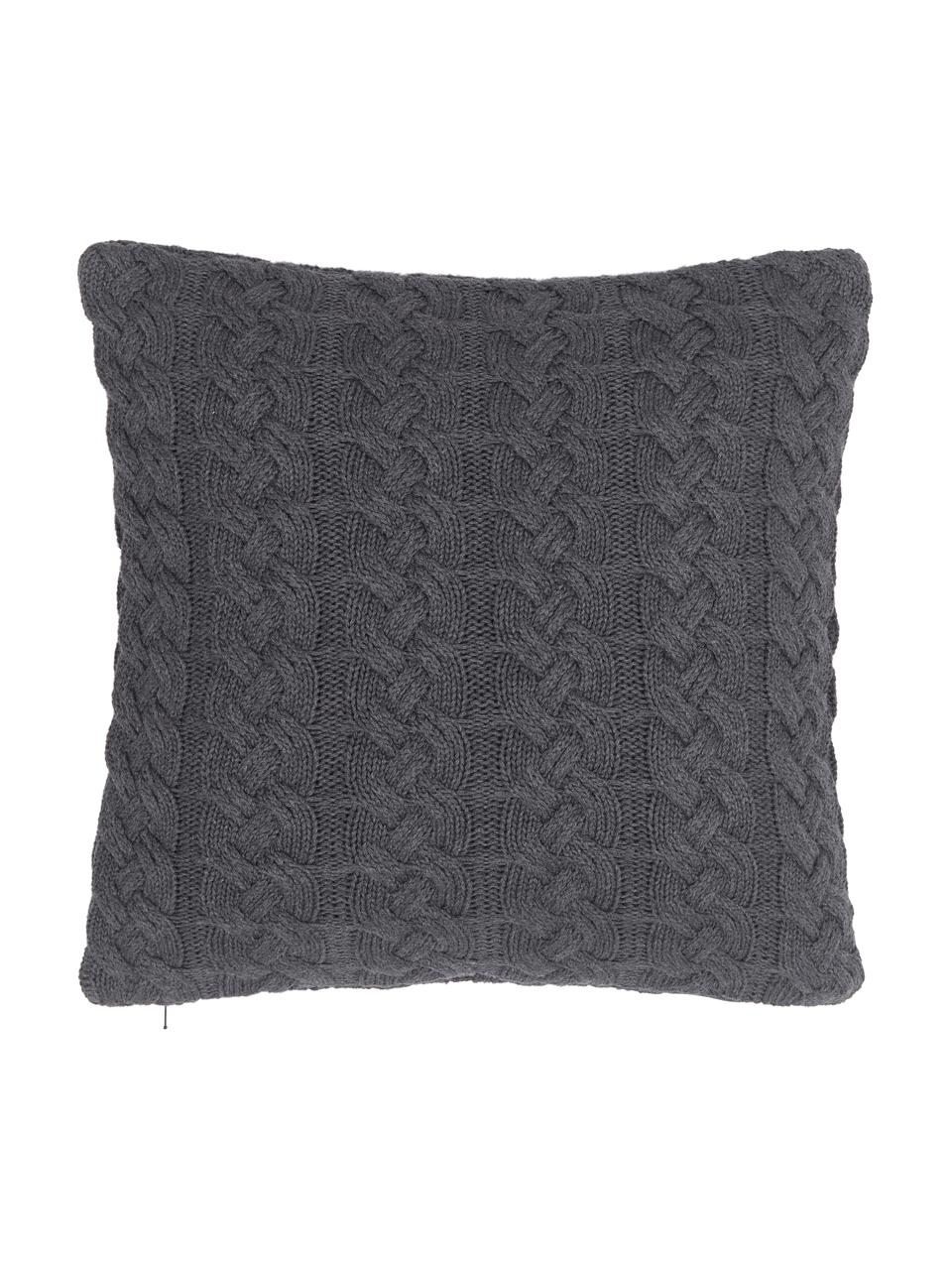 Housse de coussin tricotée 40x40 gris foncé Caleb, 100 % coton peigné, Gris foncé, larg. 40 x long. 40 cm