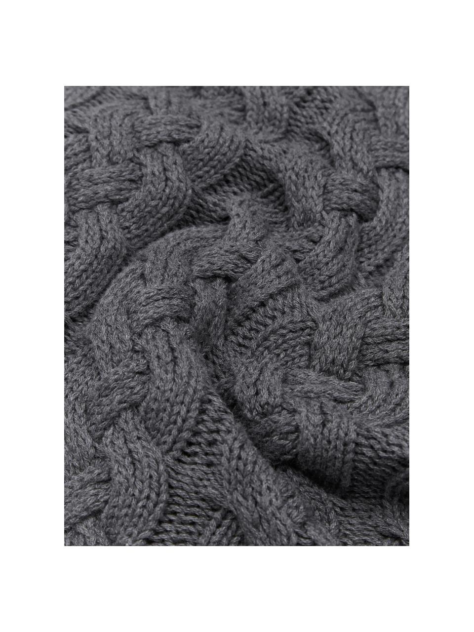 Federa arredo fatta a maglia con motivo a trecce Caleb, 100% cotone pettinato, Grigio scuro, Larg. 40 x Lung. 40 cm