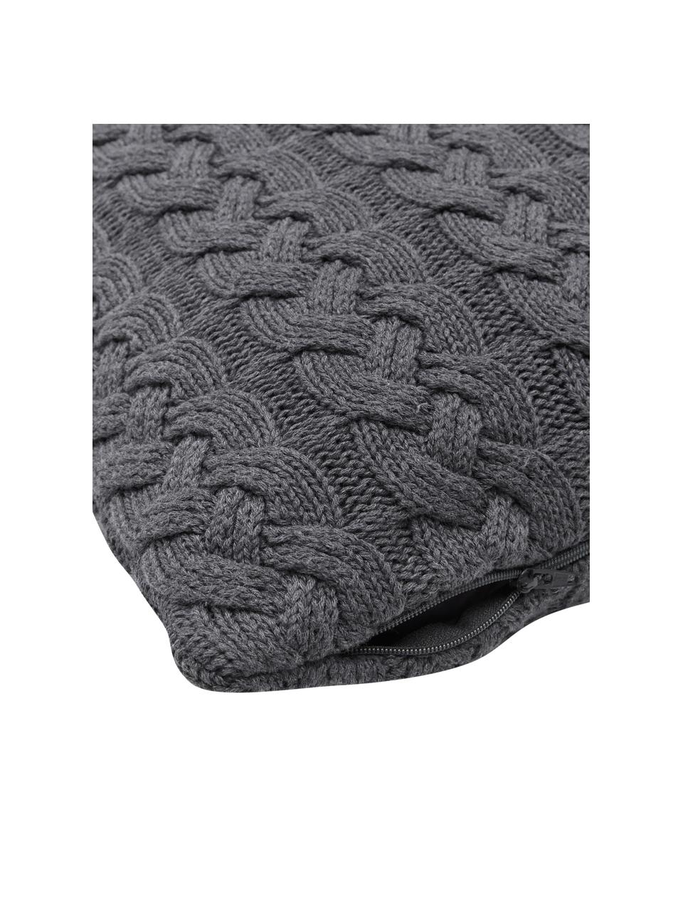 Housse de coussin tricotée 40x40 gris foncé Caleb, 100 % coton peigné, Gris foncé, larg. 40 x long. 40 cm