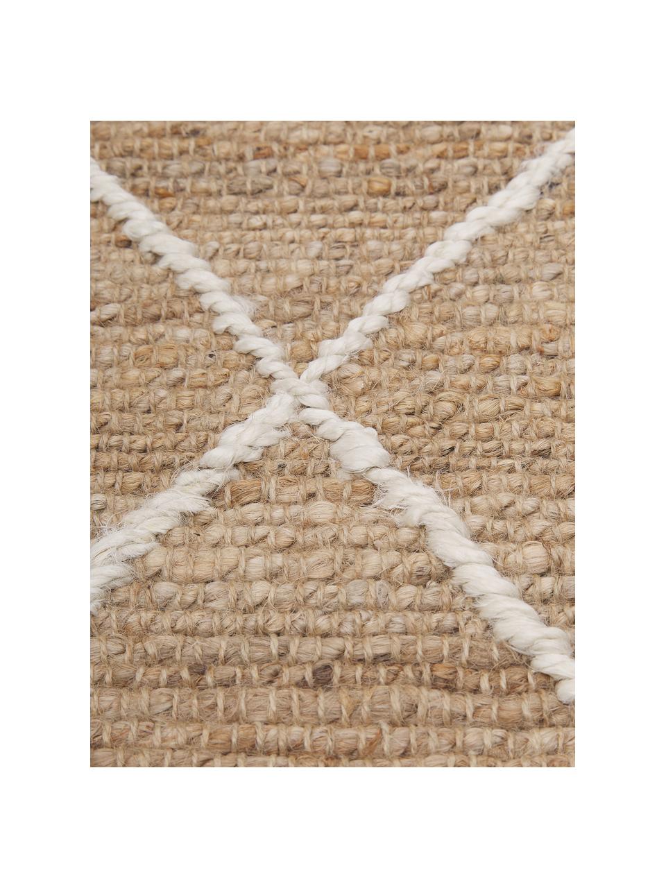 Tapis de couloir jute fait main Kunu, 100 % jute, Brun, blanc, larg. 80 x long. 250 cm