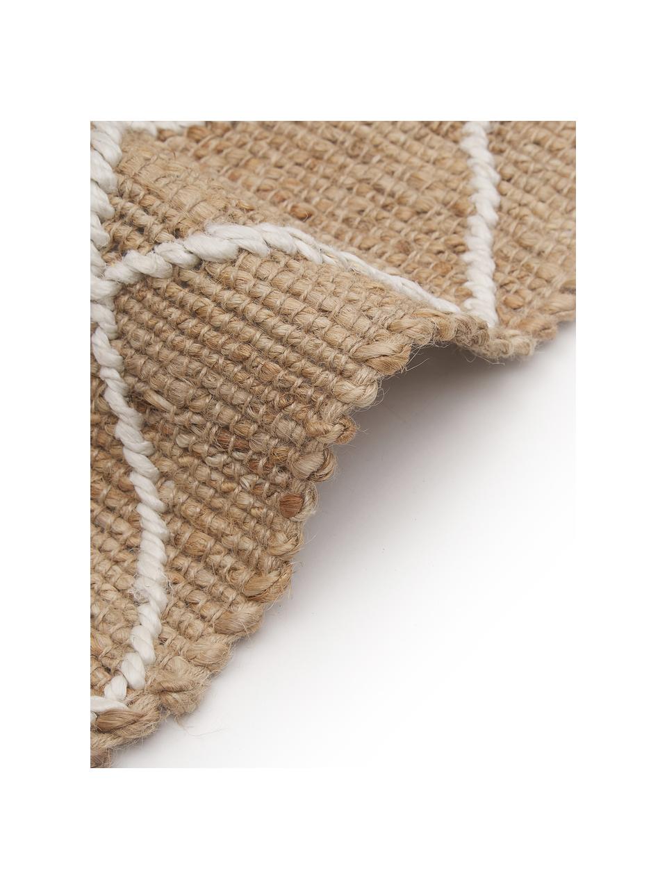 Handgemaakte jute loper Kunu, 100% jute, Bruin, wit, B 80 x L 250 cm