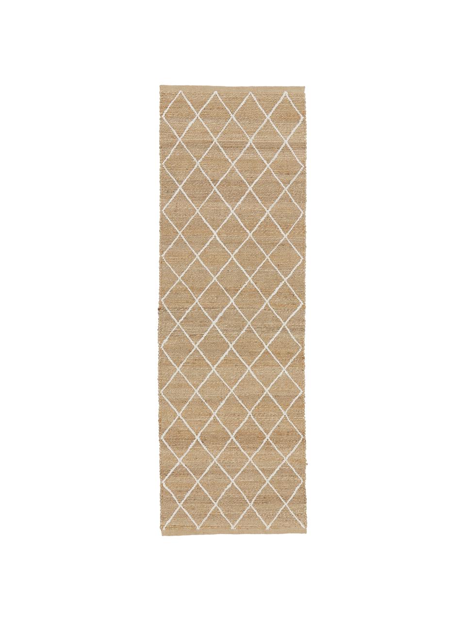 Alfombra corredor artesanal de yute Kunu, 100% yute, Marrón, blanco, An 80 x L 250 cm