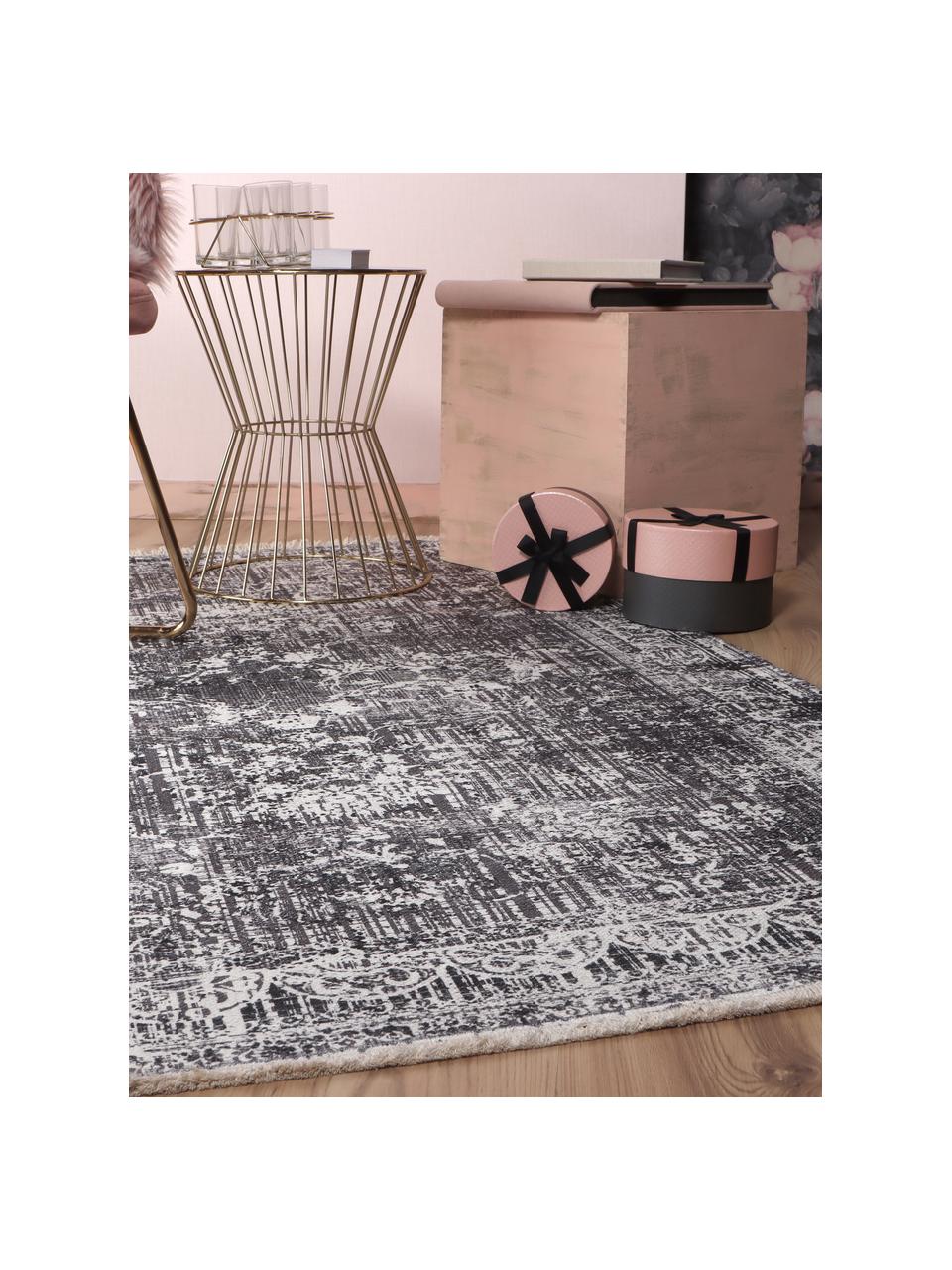 Tapis d'intérieur/d'extérieur avec franges Valencia, 100 % polyester, Tons gris, larg. 80 x long. 150 cm (taille XS)