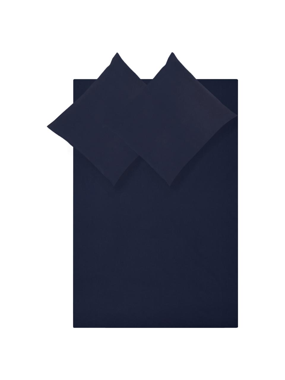 Perkal dekbedovertrek Elsie, Weeftechniek: perkal Draaddichtheid 200, Donkerblauw, B 200 x L 200 cm, 3-delig