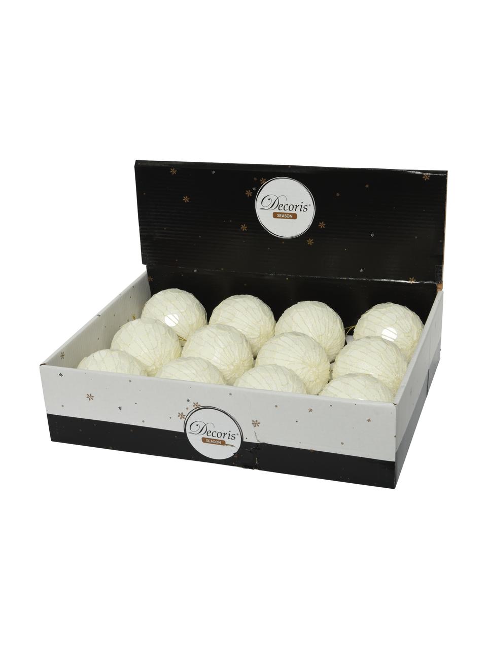 Boules de Noël incassables Swan, 12 pièces, Plastique, Blanc crème, doré, Ø 8 cm