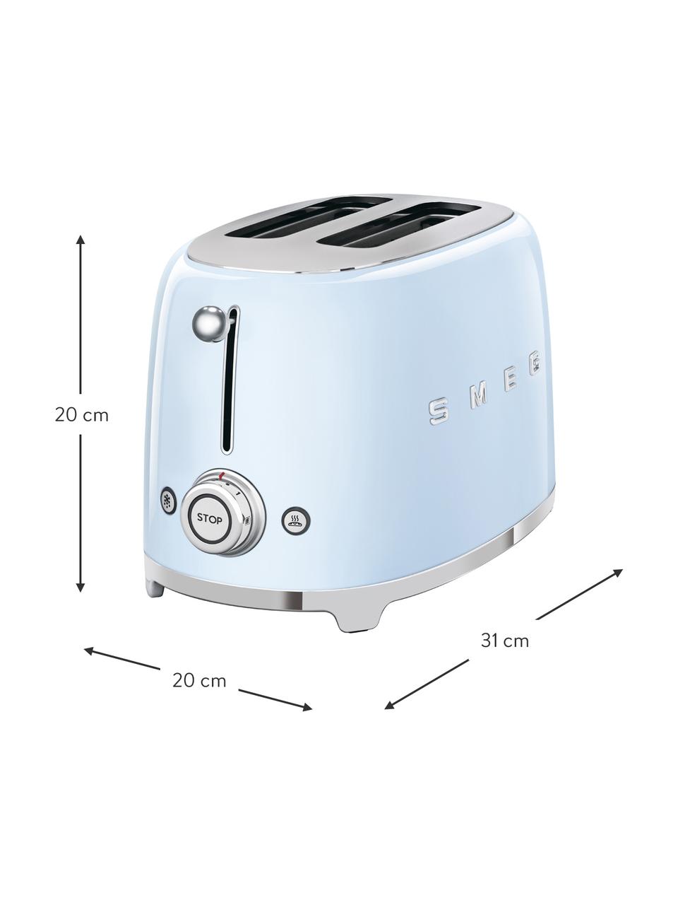 Kompakt Toaster 50's Style, Edelstahl, lackiert, Pastellblau, glänzend, B 31 x H 20 cm