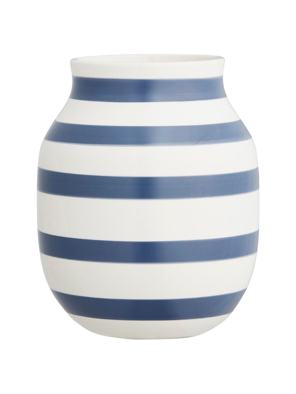 Handgefertigte Design-Vase Omaggio, medium, Keramik, Weiss, Stahlblau, Ø 17 x H 20 cm