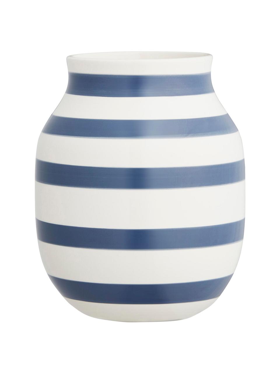 Średni ręcznie wykonany wazon Omaggio, Ceramika, Biały, stalowy niebieski, Ø 17 x W 20 cm