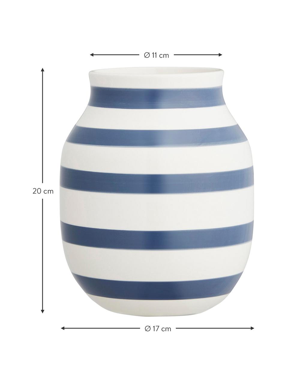 Handgefertigte Design-Vase Omaggio, medium, Keramik, Weiss, Stahlblau, Ø 17 x H 20 cm