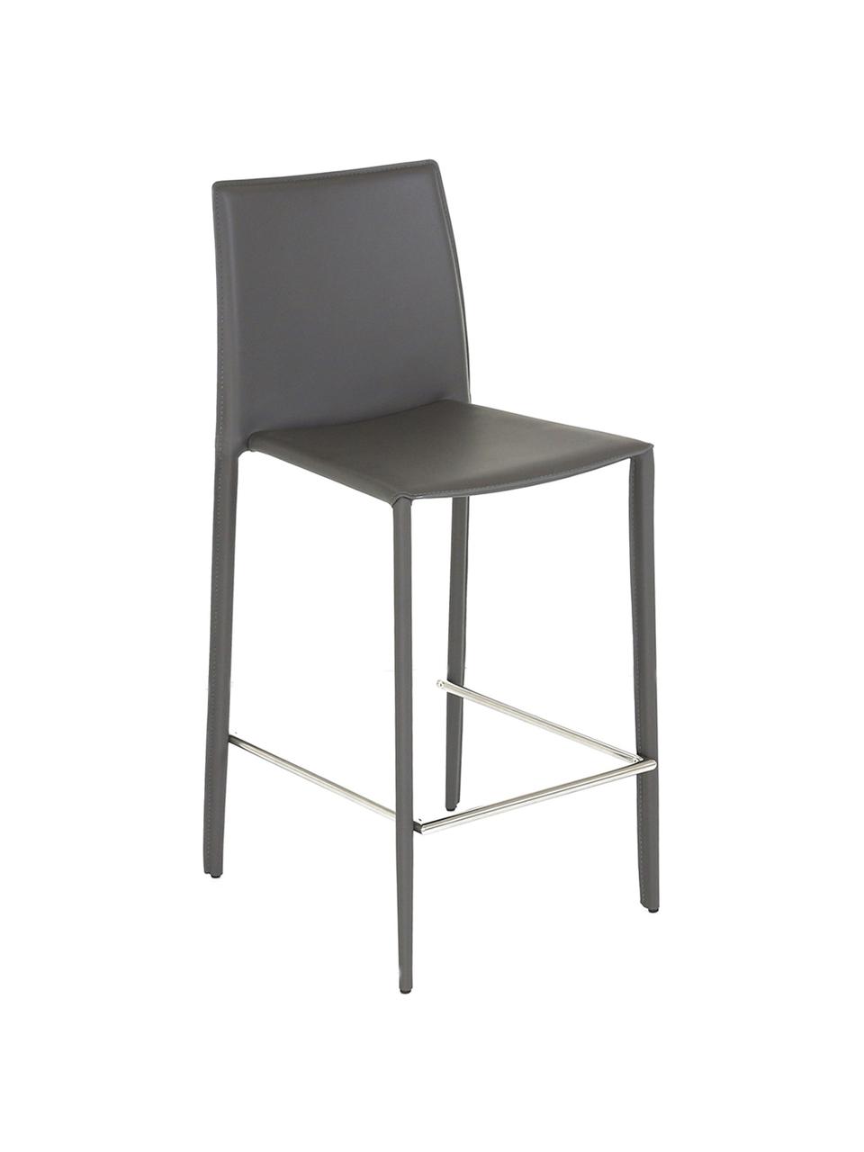 Krzesło kontuarowe ze skóry Boréalys, 2 szt., Stelaż: metal malowany proszkowo, Szary, S 44 x W 98 cm