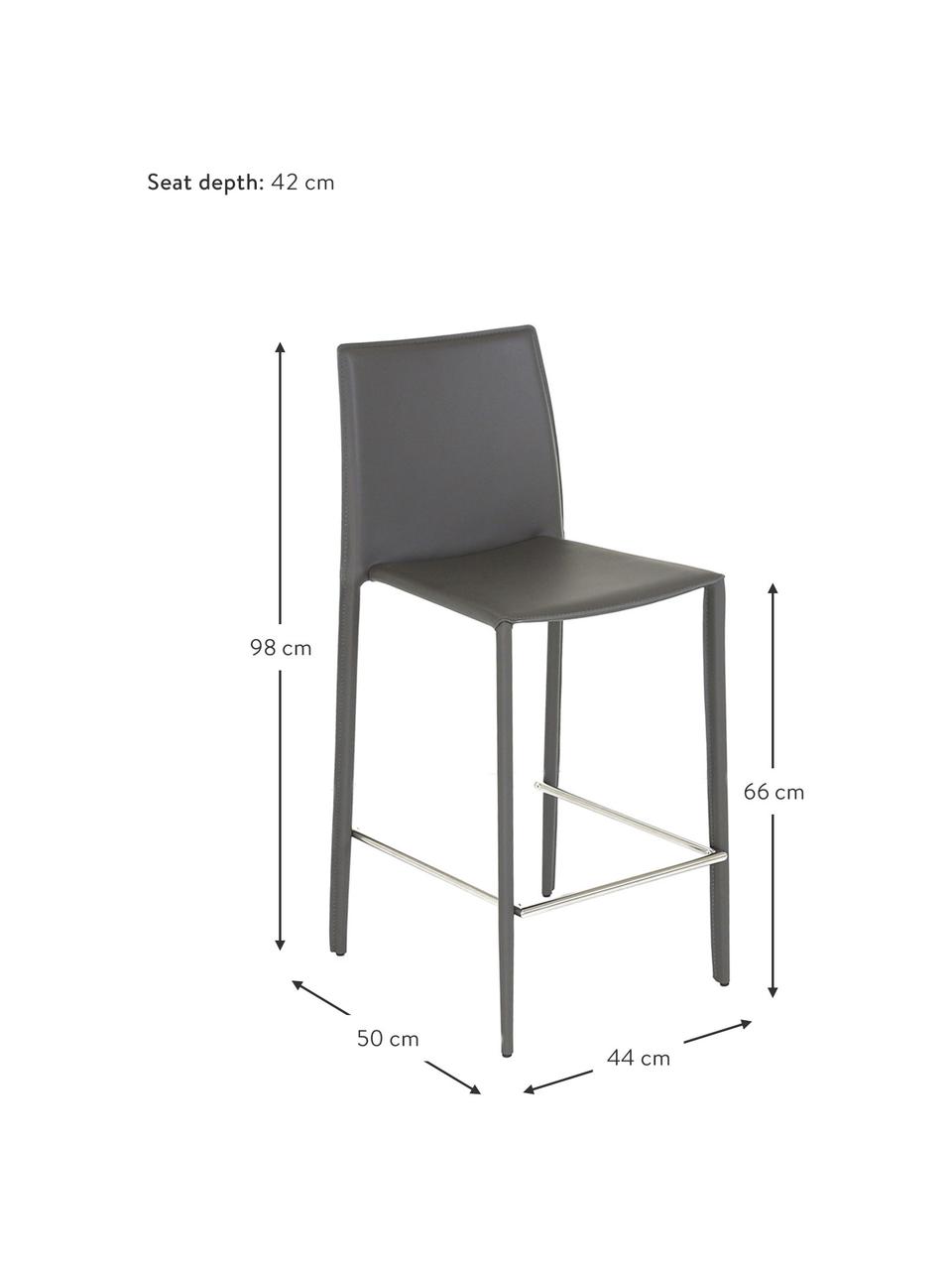 Krzesło kontuarowe ze skóry Boréalys, 2 szt., Stelaż: metal malowany proszkowo, Szara skóra, S 44 x W 98 cm