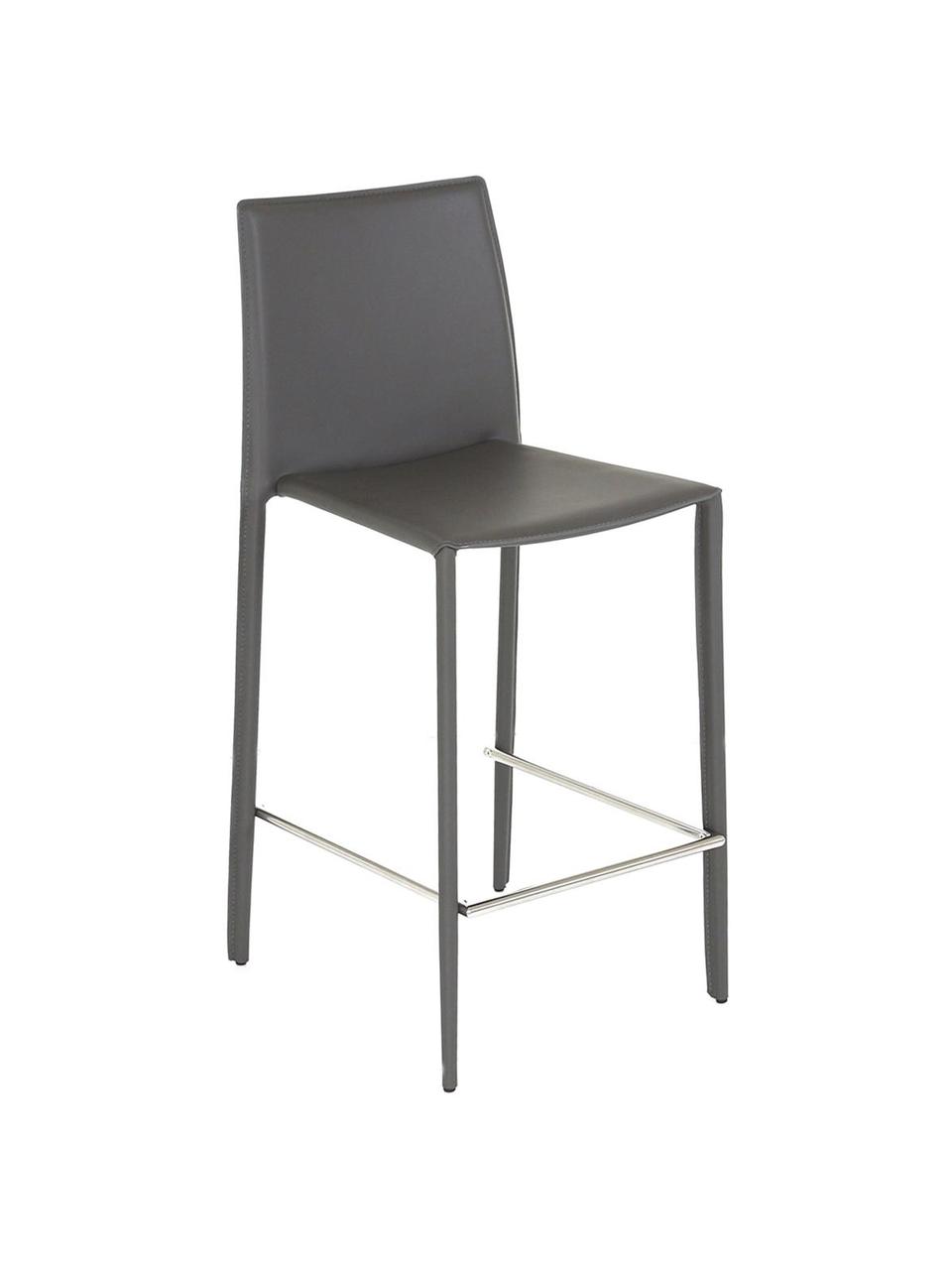 Krzesło kontuarowe ze skóry Boréalys, 2 szt., Stelaż: metal malowany proszkowo, Szara skóra, S 44 x W 98 cm